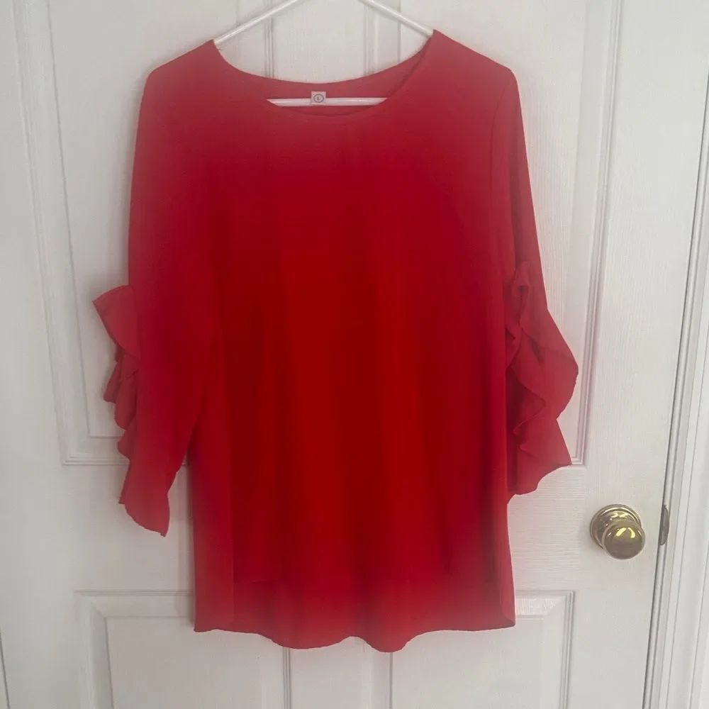Elegant Red Ruffle Sleeve Top